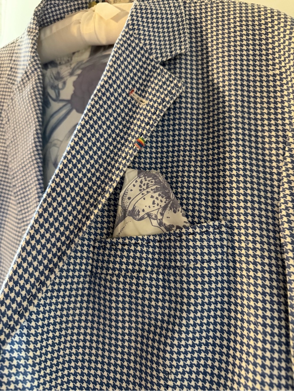 Navy and White Houndstooth Pocket Square - Men's Accessory